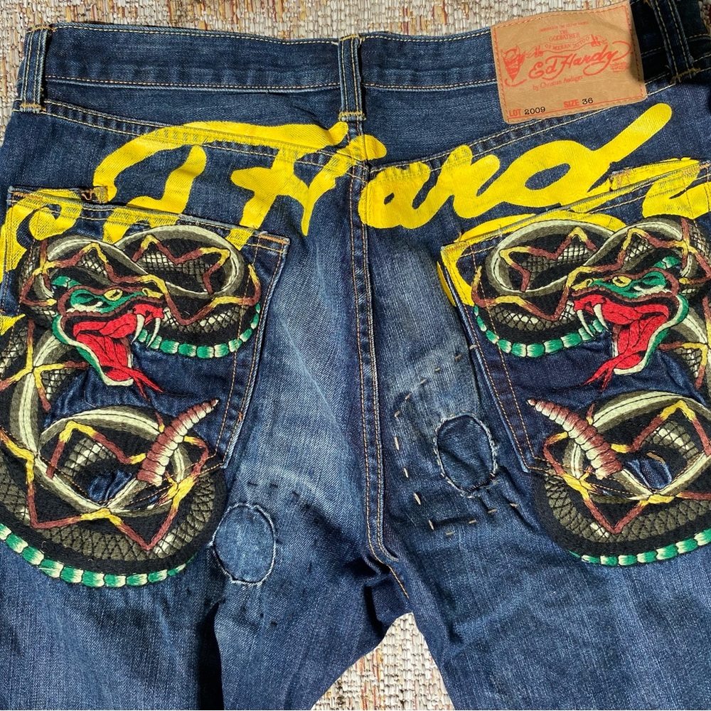 COPY - Ed Hardy Embroidered Men's Jeans Rattle Snake (2009) Size 36 x 32